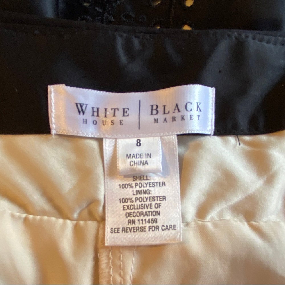 WHBM Dress Satin Halter Top Eyelet Lace Nude Lined Black Cocktail M 8 - Picture 12 of 15